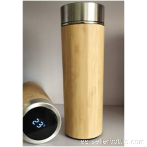 Botella de vacío de bambú con pantalla LED de 450 ml